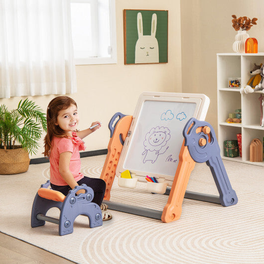 6-In-1 Folding Kids Art Easel with Reversible Building Block Tabletop W2B