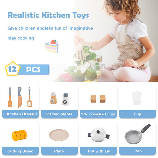 Wooden Chef Play Kitchen and Refrigerator with Realistic Range Hood and Roaster W2B