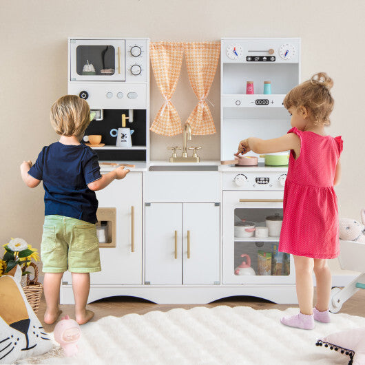 Kids Kitchen Playset with Microwave and Coffee Maker for Ages 3+-Pink W2B