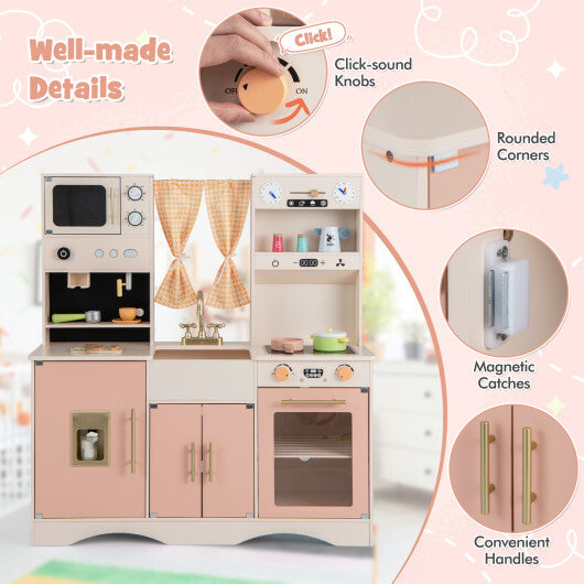 Kids Kitchen Playset with Microwave and Coffee Maker for Ages 3+-Pink W2B