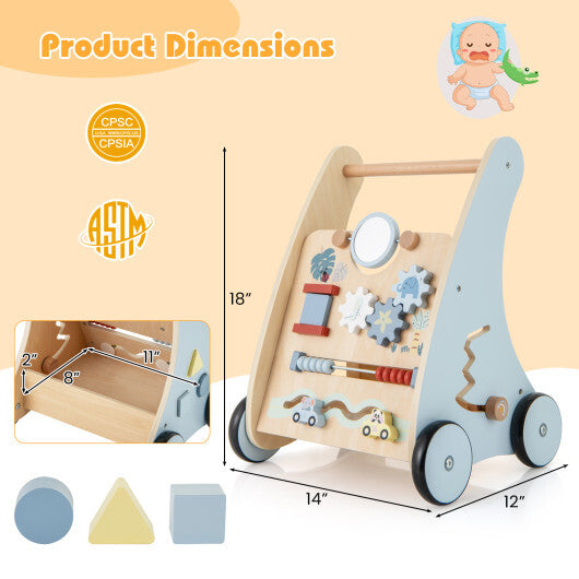 Wooden Baby Push and Pull Walker with Multi-Activity Learning Center W2B
