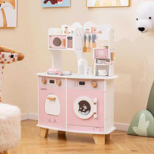 Wooden Kids Kitchen Playset with Coffee Maker for kids-Pink W2B