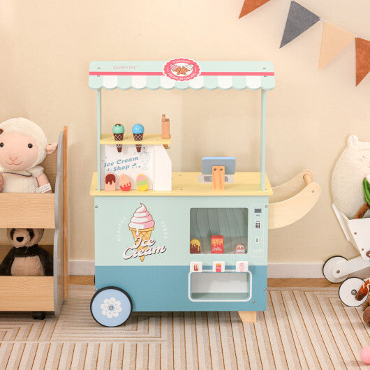 Kids Ice Cream Truck Pretend Play Set for Toddlers with Vending Machine-Green W2B