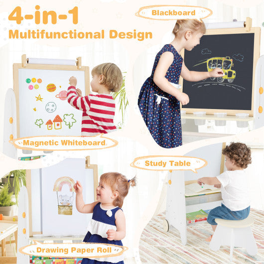 4-in-1 Toddler Activity Table Set with Magnetic Whiteboard and Chalk Board-Gray W2B