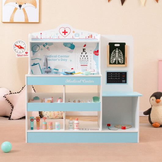 Wooden Doctor Playset with Stethoscope for Toddlers over 3 Years Old-Blue W2B