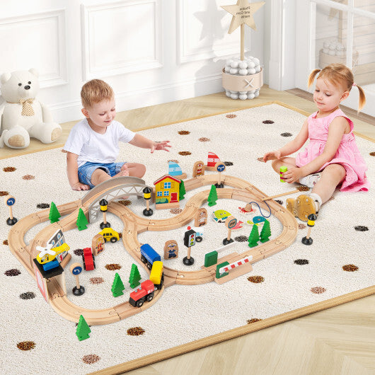 78 Pieces Wooden Train Set Activity Railway Playset for Kids Aged 18M+ W2B