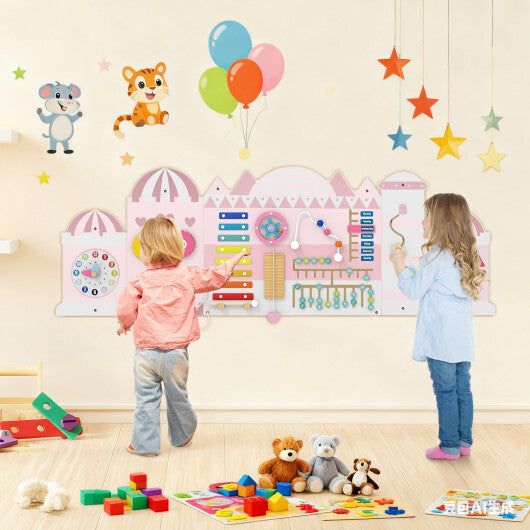 Activity Wall Busy Board Panels for Toddlers Wooden Sensory Board-Pink W2B