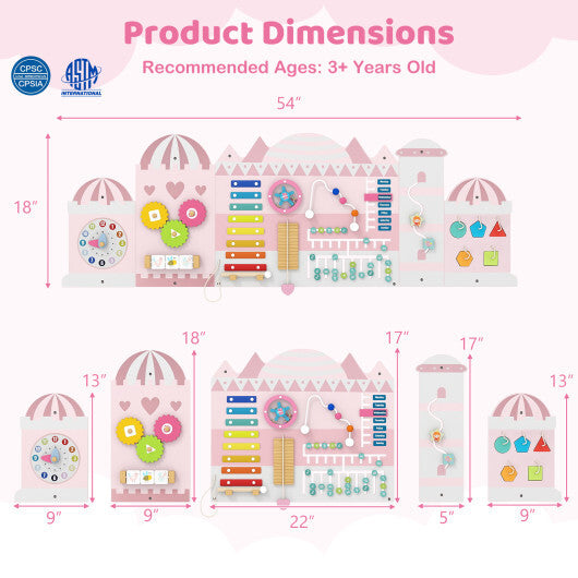 Activity Wall Busy Board Panels for Toddlers Wooden Sensory Board-Pink