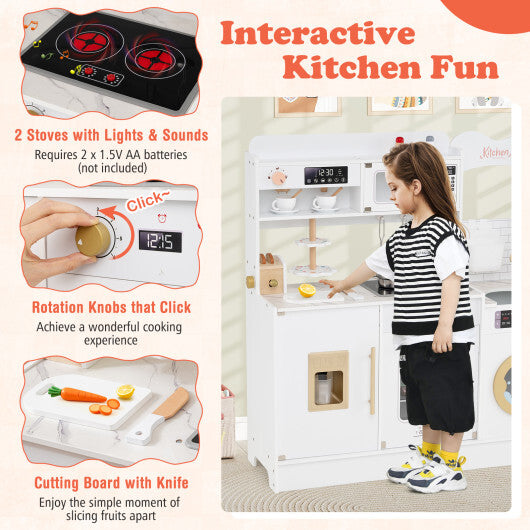 Children Pretend Toy Kitchen Playset with Light and Sound-Pink W2B