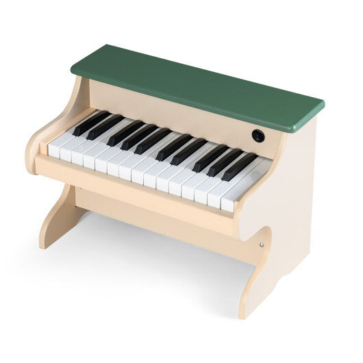 25 Keys Kids Piano Keyboard Wooden Digital Piano Toy with Removable Music Stand-Green W2B