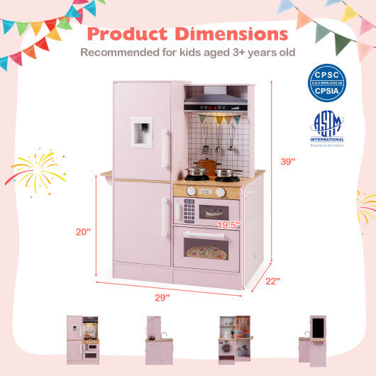 Dual-Sided Kids Play Kitchen with Water Dispenser and Range Hood for 3+ Years Old-White W2B