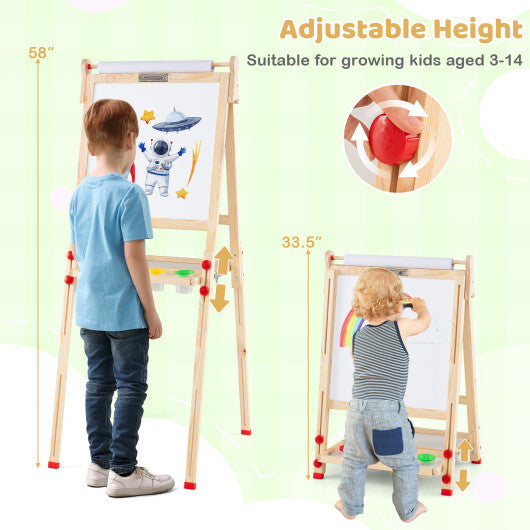 3-in-1 Double-Sided Folding Wooden Kids Art Easel with Paper Roll W2B