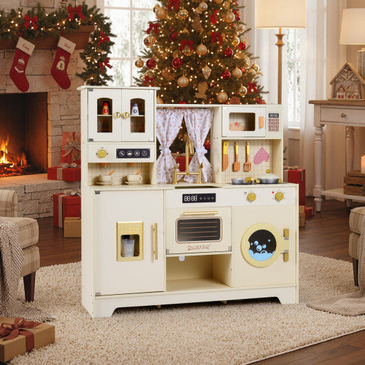 Wooden Toy Kitchen Playset with 14 Accessories for Aged 3+ Years-Beige W2B