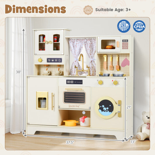 Wooden Toy Kitchen Playset with 14 Accessories for Aged 3+ Years-Beige W2B