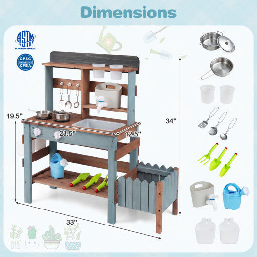Wooden Mud Kitchen Set with Running Water Faucet Tank-Purple W2B