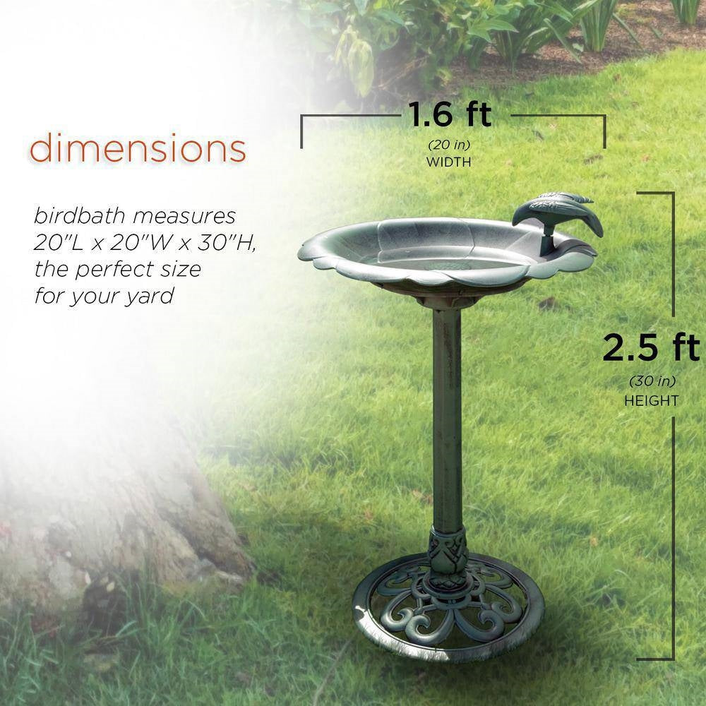 Outdoor Polypropylene Weather Resistant Bird Bath in Dark Green Finish FastFurnishings