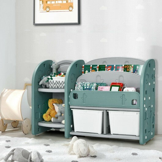 Kids Toy Storage Organizer with 2-Tier Bookshelf and Plastic Bins W2B