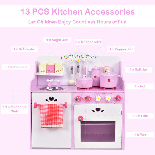 Kids Wooden Kitchen Toy Strawberry Pretend Cooking Playset W2B