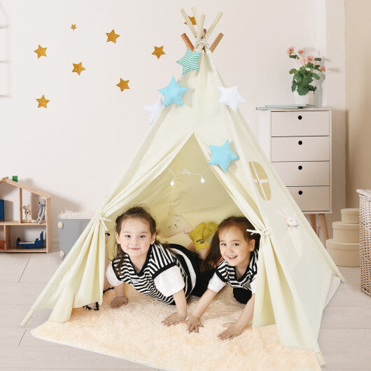 Foldable Kids Canvas Teepee Play Tent - Color: Beige W2B