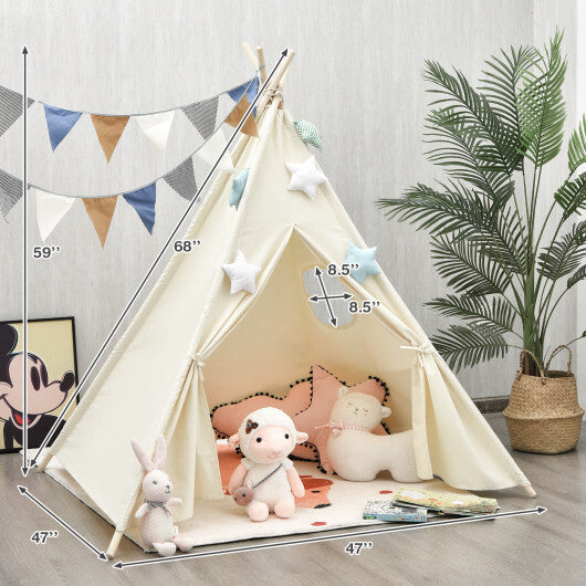 Foldable Kids Canvas Teepee Play Tent - Color: Beige W2B