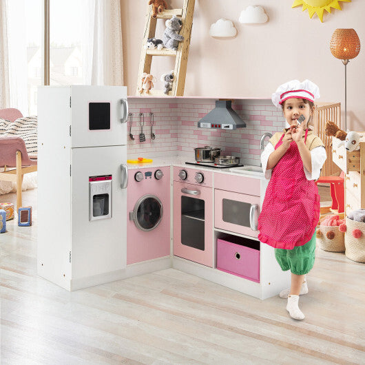 Corner Play Kitchen Wooden Toy Set with Sound and Light W2B