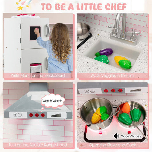 Corner Play Kitchen Wooden Toy Set with Sound and Light W2B