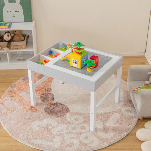 3 in 1 Wooden Kids Table with Storage and Double-Sided Tabletop-White W2B