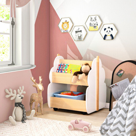 Kids Wooden Bookshelf with Universal Wheels-Gray W2B