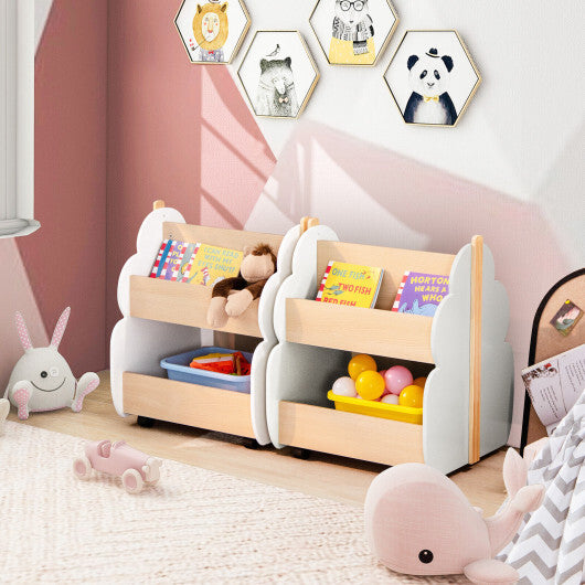 Kids Wooden Bookshelf with Universal Wheels-Gray W2B