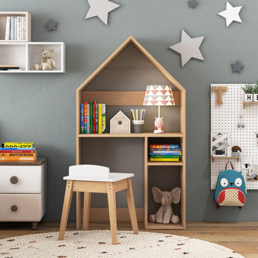2-in-1 Kids House-Shaped Table and Chair Set-Gray W2B