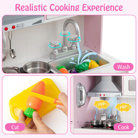 Pretend Play Kitchen for Kids with 16 Pieces Accessories-Pink W2B