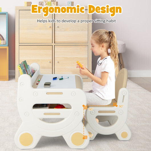 Kids Drawing Table and Chair Set with Watercolor Pens and Blackboard Eraser-Brown W2B