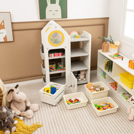 Multipurpose Toy Chest and Bookshelf with Mobile Trolley for Bedroom-Gray W2B