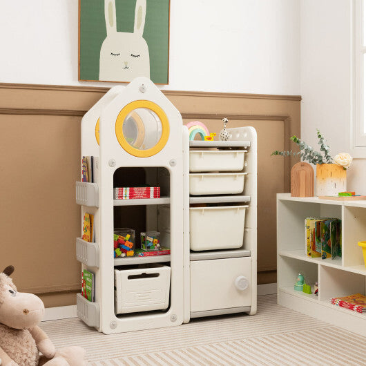 Multipurpose Toy Chest and Bookshelf with Mobile Trolley for Bedroom-Gray W2B