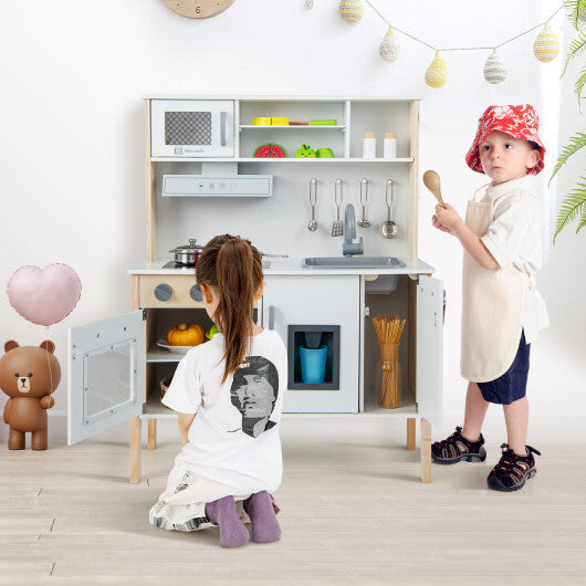Wooden Pretend Play Kitchen Set for Toddlers-White W2B