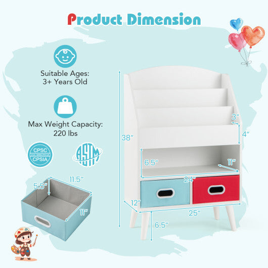 Kids Bookshelf with Open Compartment for Toddlers 3+ Years Old-White