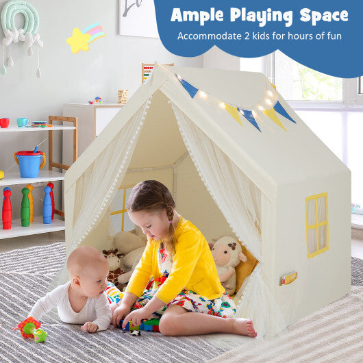 48 x 42 x 50 Inch Large Play Tent with Washable Cotton Mat Holiday Birthday Gift for Kids-Beige W2B