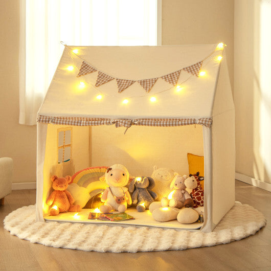 Kids Play Tent Large Playhouse with Padded Mat and 2 Breathable Windows-Beige W2B