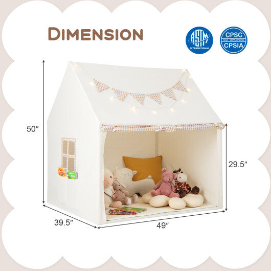 Kids Play Tent Large Playhouse with Padded Mat and 2 Breathable Windows-Beige W2B