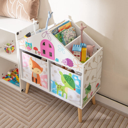 Kids House-shaped Bookshelf with 2 Storage Bins for Kids Room Playroom-White W2B