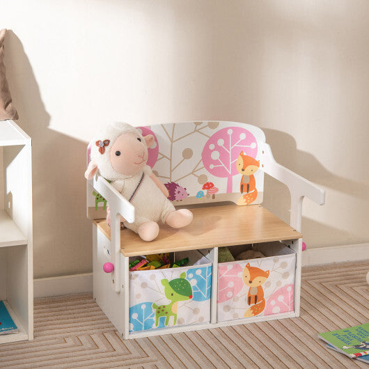 3 in 1 Kids Convertible Activity Bench with 2 Removable Fabric Bins-Gray W2B