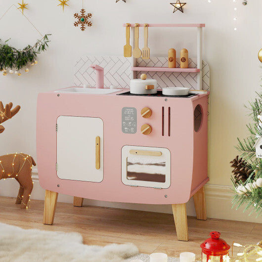 Play Kitchen for Kids Wooden Kitchen Playset with Stoves Sink Faucet and Oven W2B