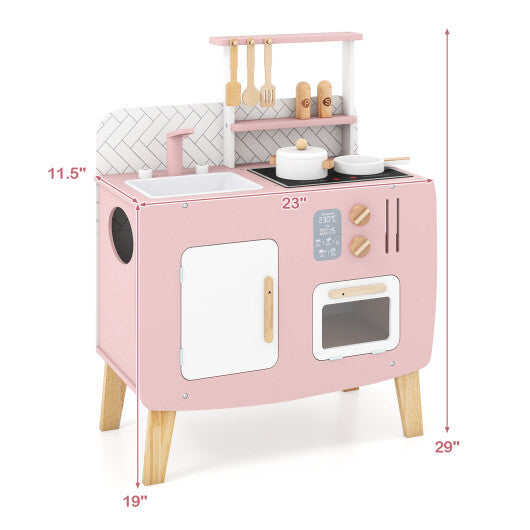 Play Kitchen for Kids Wooden Kitchen Playset with Stoves Sink Faucet and Oven W2B
