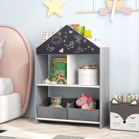 Playhouse Kids Bookshelf with Chalkboard and Whiteboard for 3-6 Years-Gray W2B
