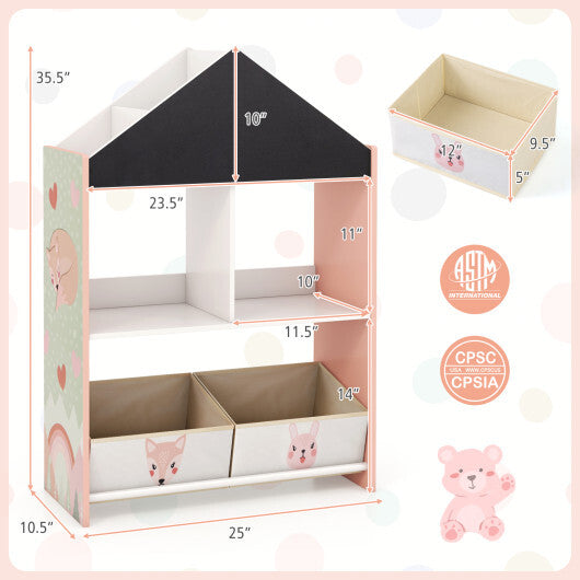 Playhouse Kids Bookshelf with Chalkboard and Whiteboard for 3-6 Years-Gray W2B