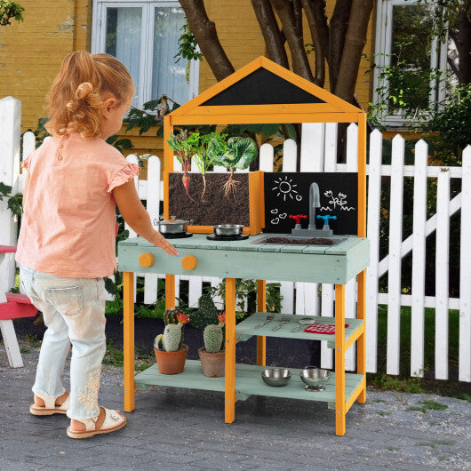 Kids Kitchen Playset with Root Viewer Planter and Rotatable Faucet W2B