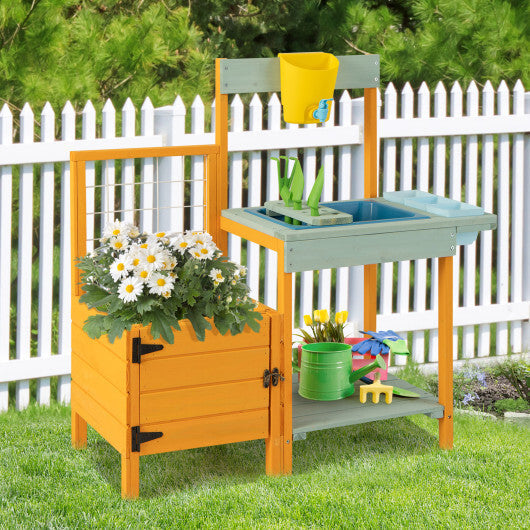 Kids Outdoor Potting Bench with See-Through Window W2B