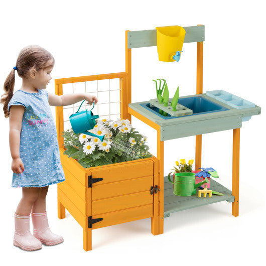 Kids Outdoor Potting Bench with See-Through Window