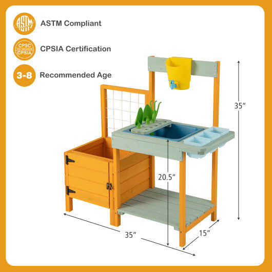 Kids Outdoor Potting Bench with See-Through Window W2B