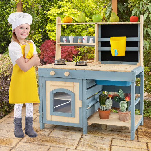 2-In-1 Outdoor Mud Kitchen with Faucet and Extra Chalkboard W2B